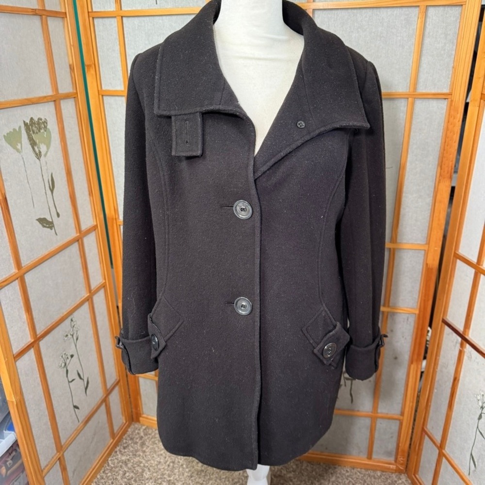 Kristen Blake Womens Black Wool Blend Walking Coat Size Small Style 130